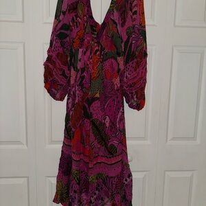 FARM Rio Pink Wrap Sundress with Bishop Sleeves